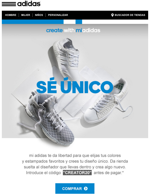 CTA promocional adidas | Servicios de Email Marketing. Agencia Email Marketing