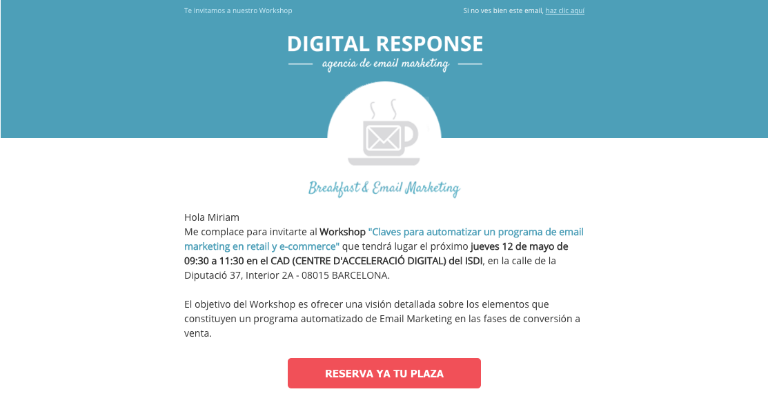 Call to action en email marketing evento Digital Response