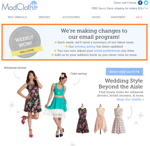 Ejemplo Email Marketing Modcloth